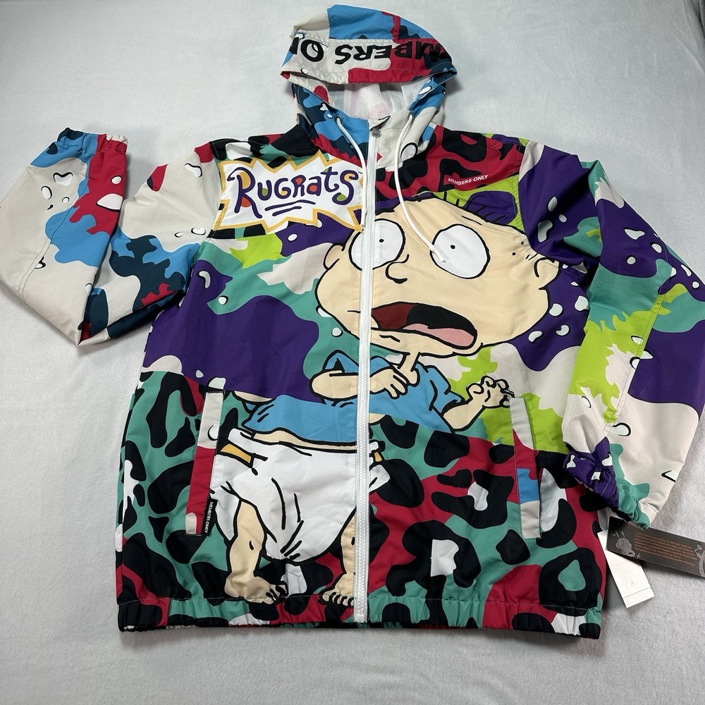 Members Only Jacket Men's Medium Rugrats Windbreaker Hooded Multicolor Rare NWT